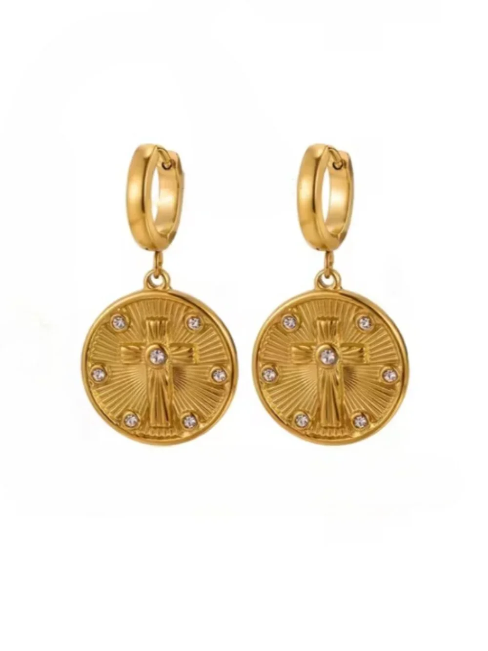 14K Gold Womens 1ct Diamond Hanging Drop Cross Hoop Earrings 14 K Silver Jewelry
